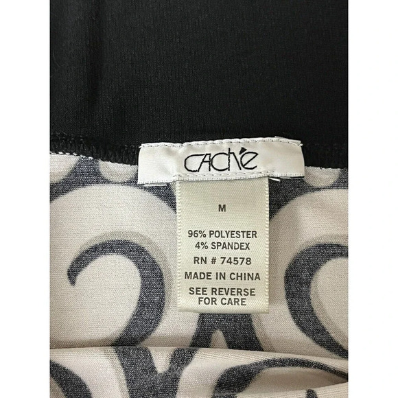 Cache Black White Cold Shoulder Mini Dress M | Geometric Paisley Knit Retro Y2K - Picture 8 of 9